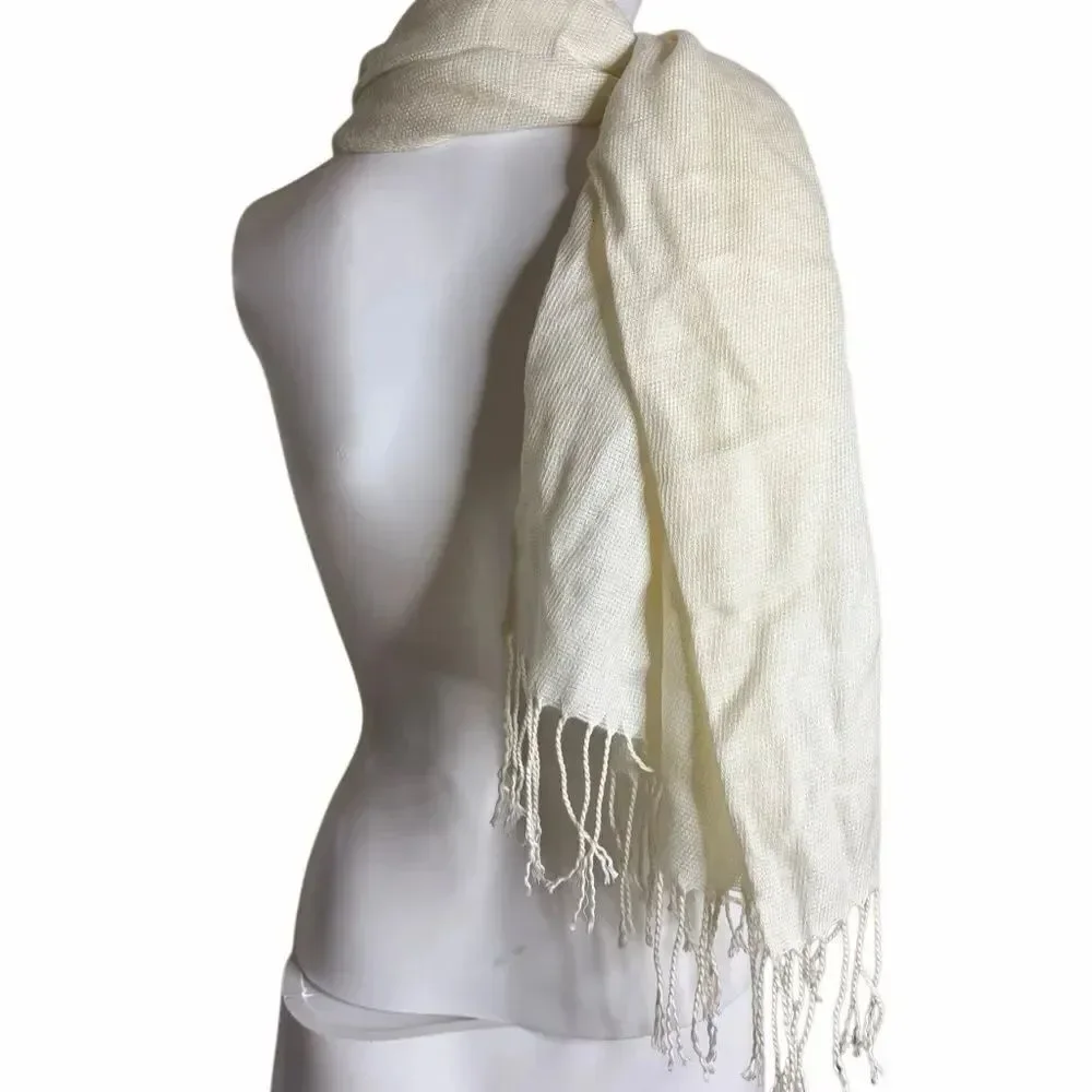 Elegant Cream Scarf with Fringe